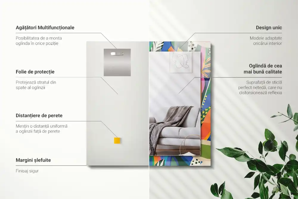 Rectangular wall mirror design Colorful abstract flowers