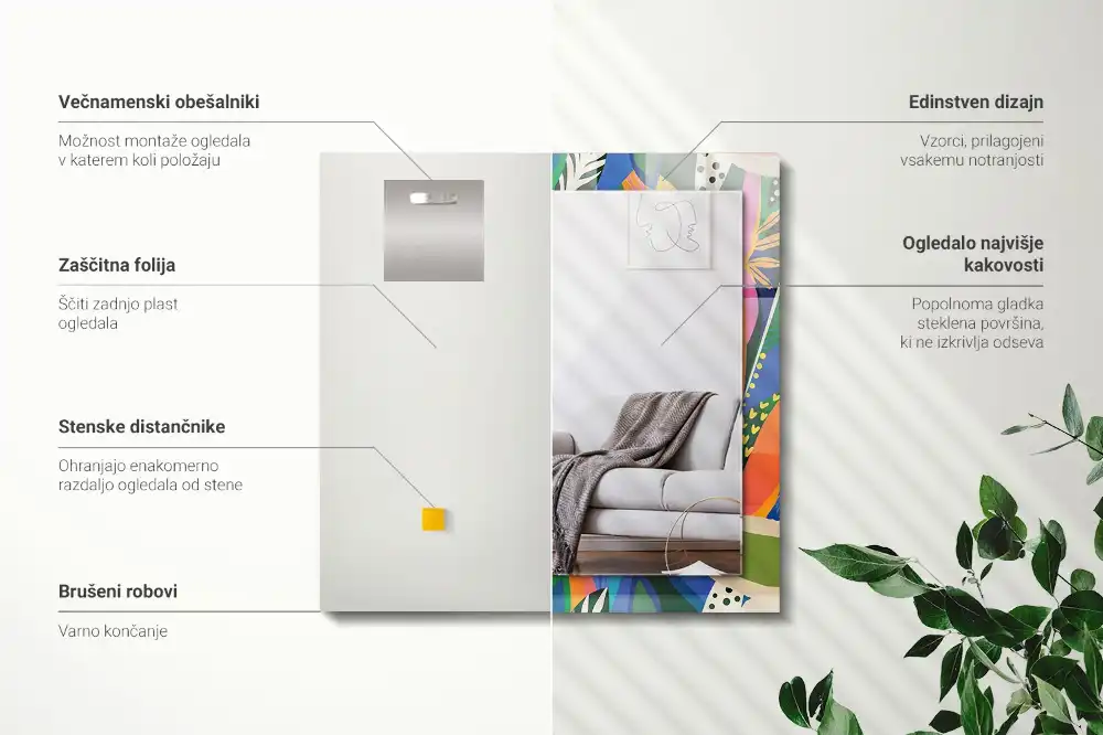 Rectangular wall mirror design Colorful abstract flowers