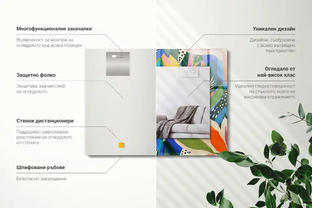 Rectangular wall mirror design Colorful abstract flowers