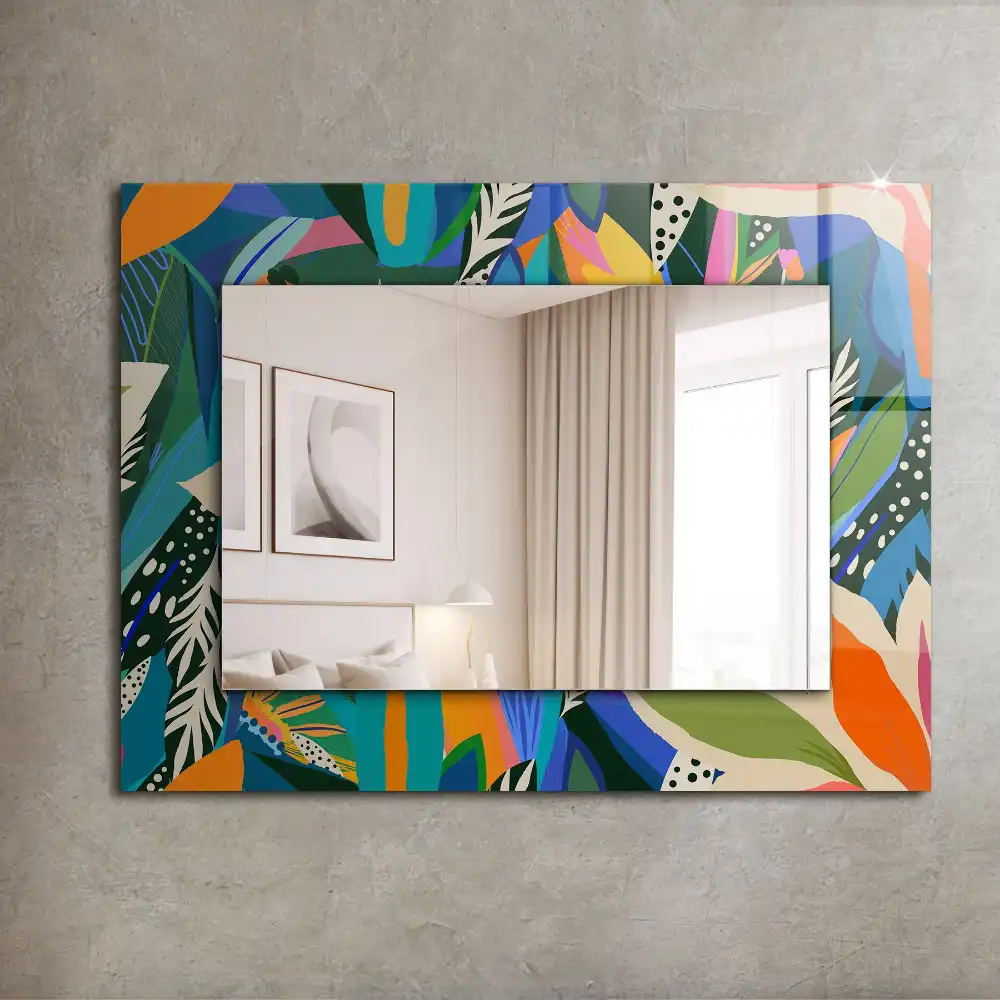 Rectangular wall mirror design Colorful abstract flowers