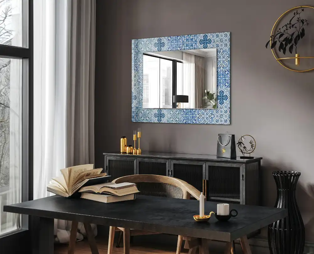 Rectangle decorative mirror Blue decorative tiles