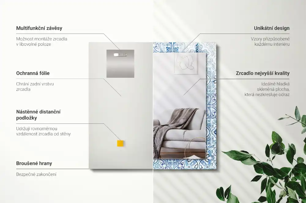 Rectangle decorative mirror Blue decorative tiles