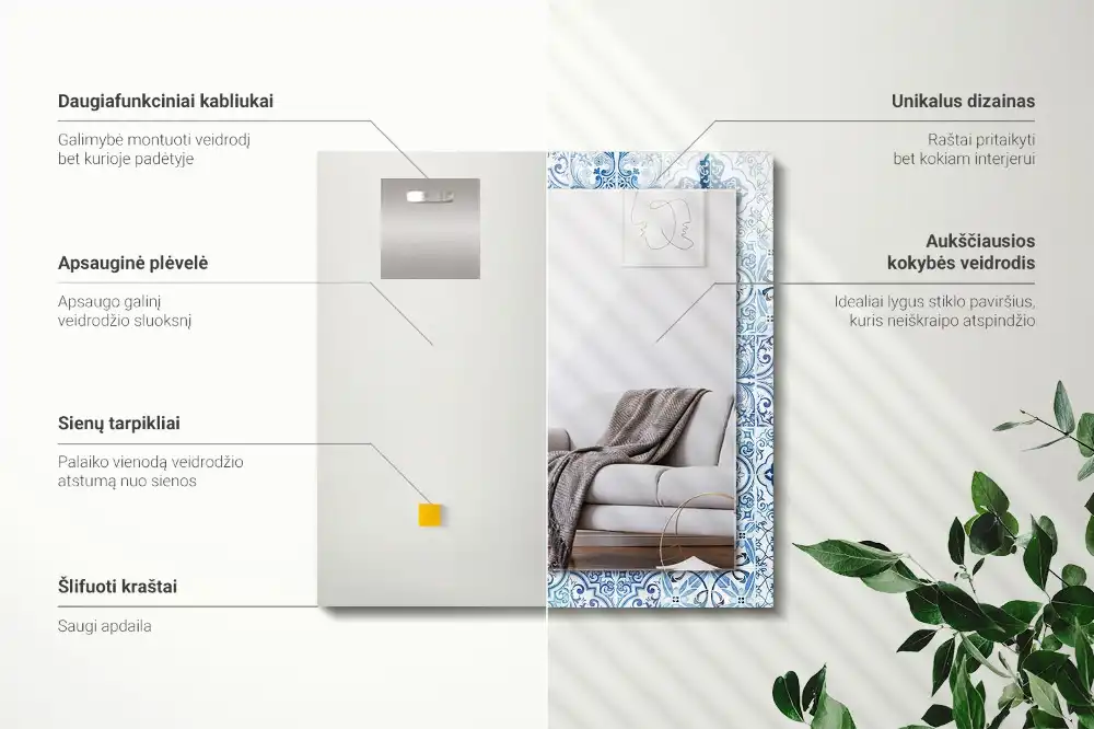 Rectangle decorative mirror Blue decorative tiles