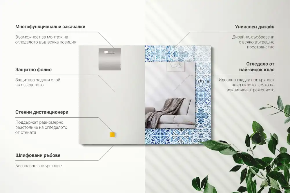 Rectangle decorative mirror Blue decorative tiles