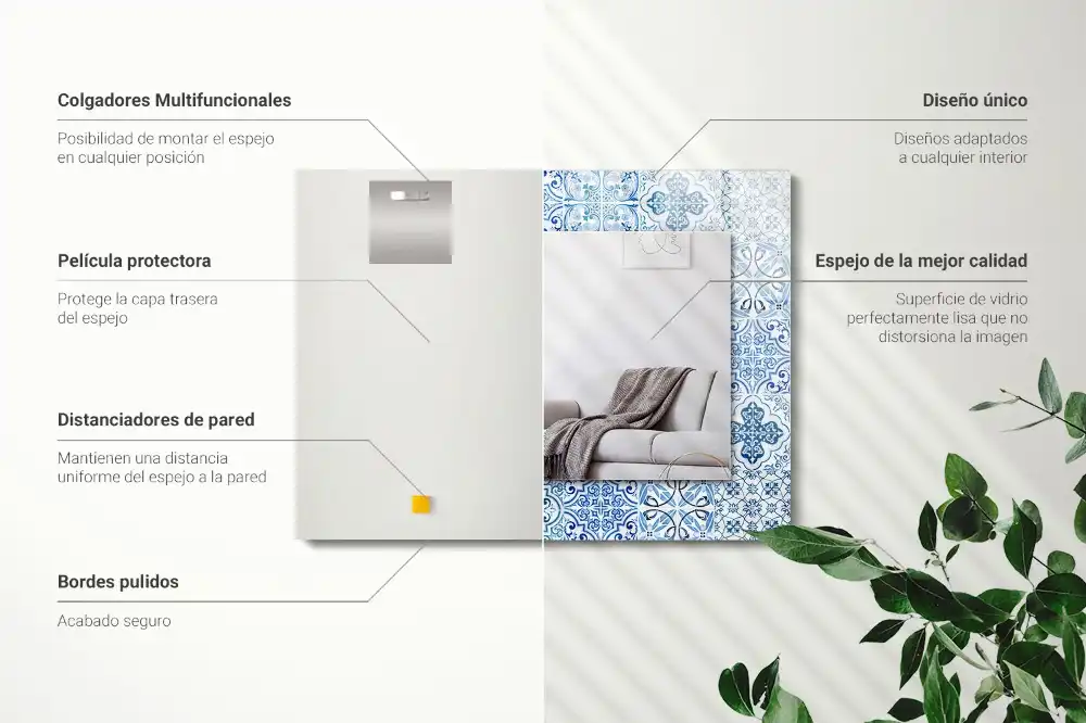 Rectangle decorative mirror Blue decorative tiles