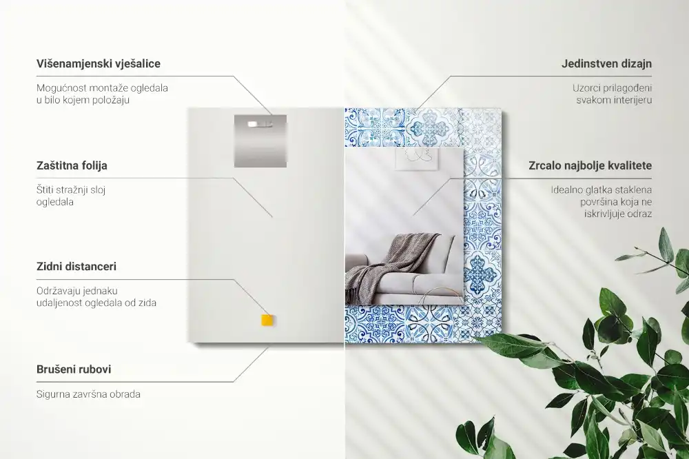 Rectangle decorative mirror Blue decorative tiles