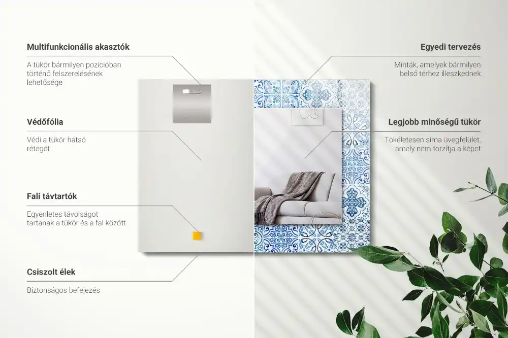 Rectangle decorative mirror Blue decorative tiles