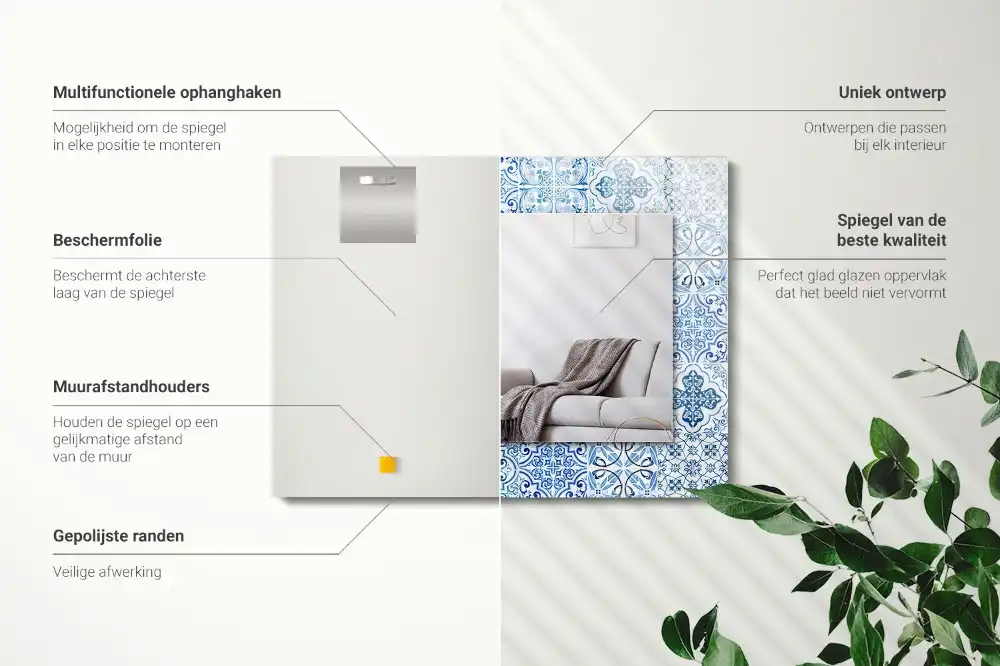 Rectangle decorative mirror Blue decorative tiles