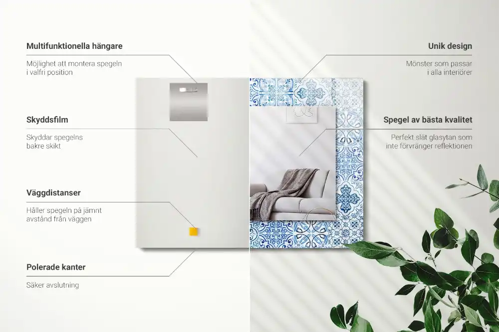 Rectangle decorative mirror Blue decorative tiles