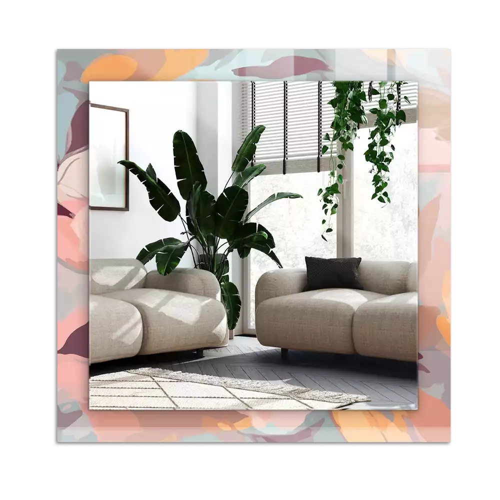 Rectangular wall mirror design Flowers leaves pastel