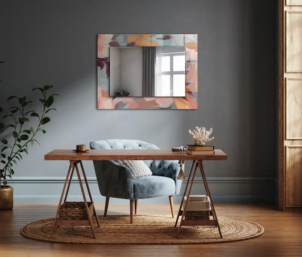Rectangular wall mirror design Flowers leaves pastel