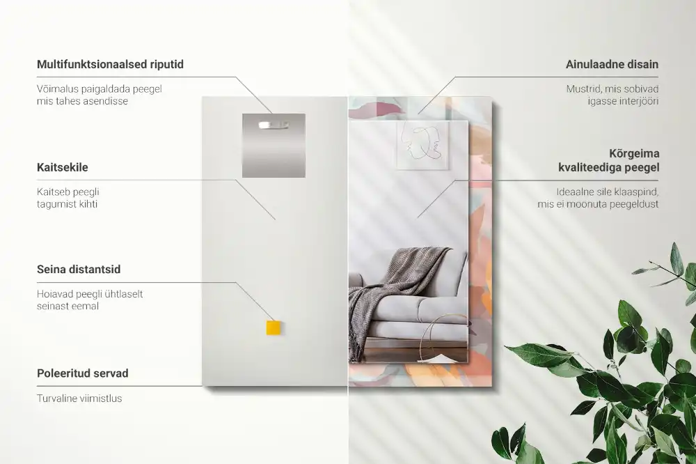 Rectangular wall mirror design Flowers leaves pastel