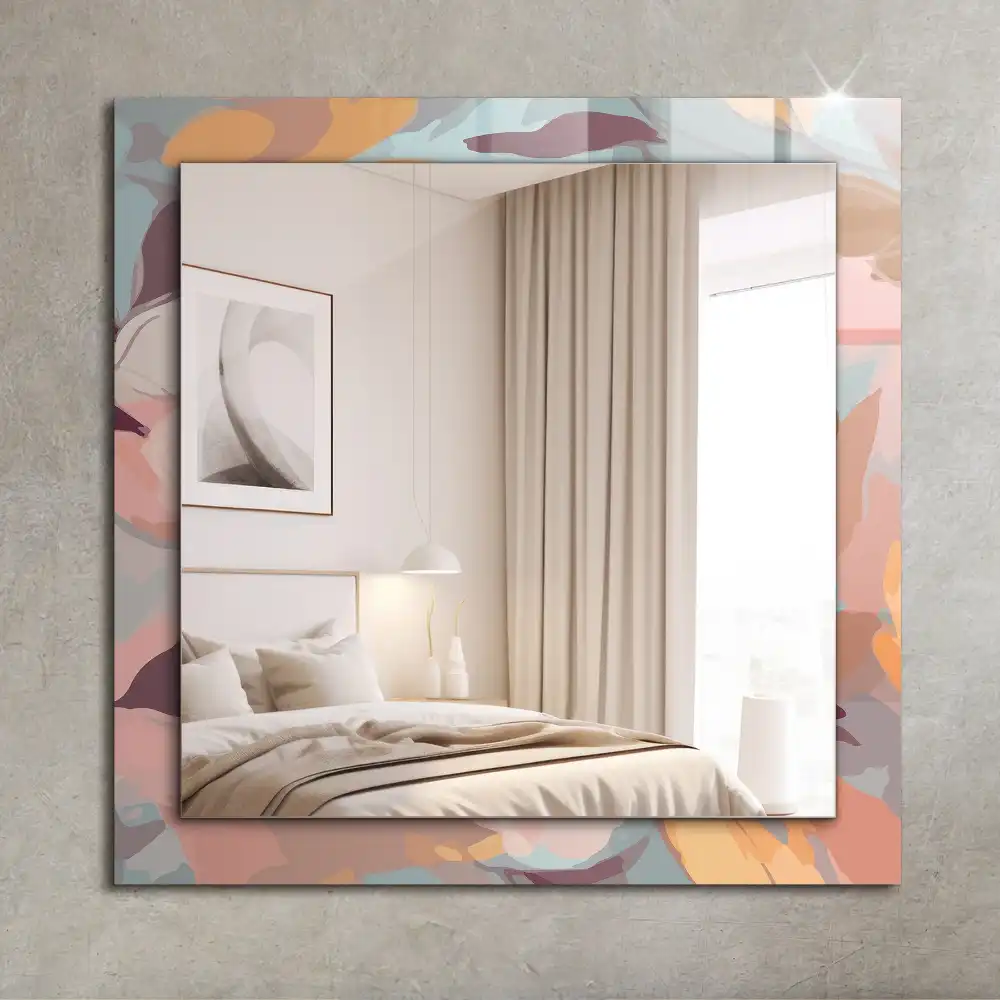 Rectangular wall mirror design Flowers leaves pastel