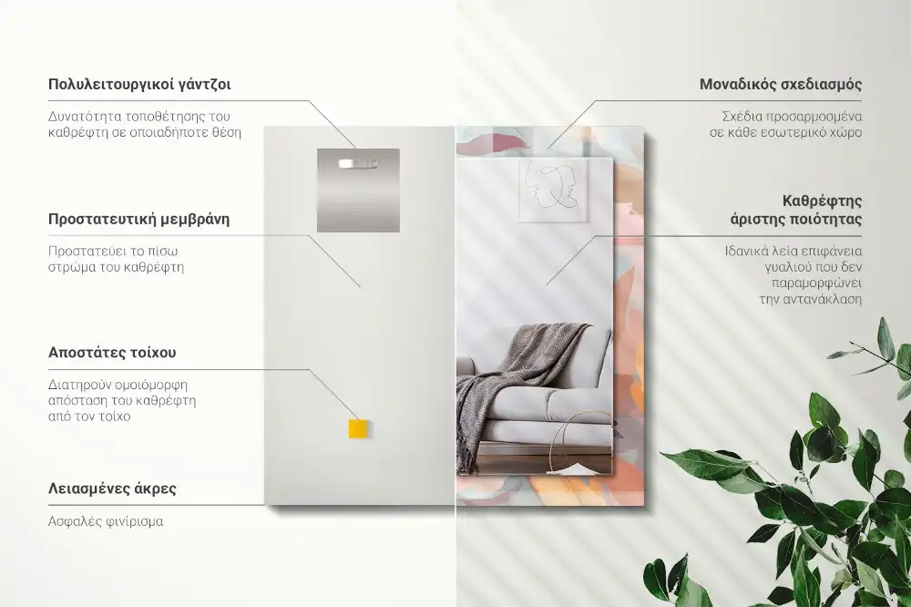 Rectangular wall mirror design Flowers leaves pastel