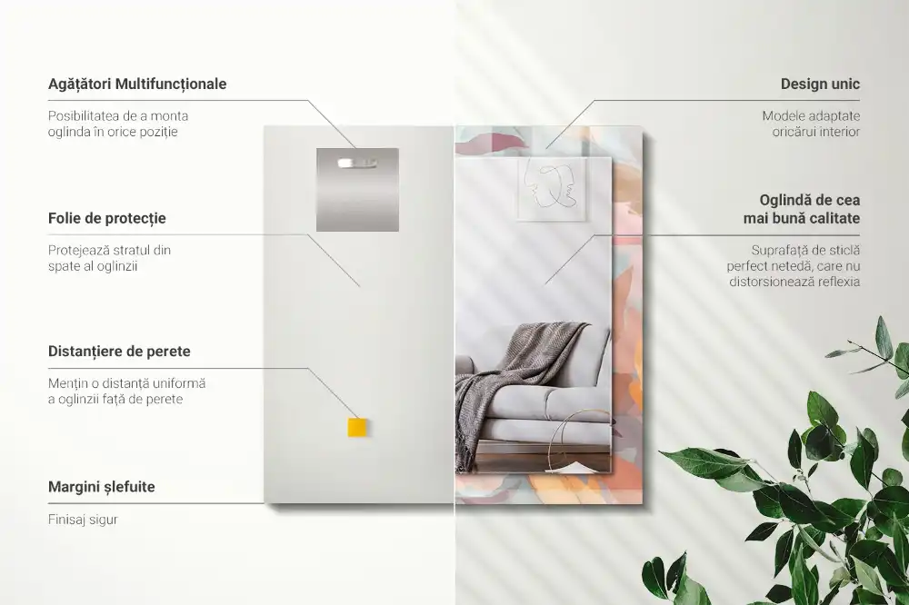 Rectangular wall mirror design Flowers leaves pastel