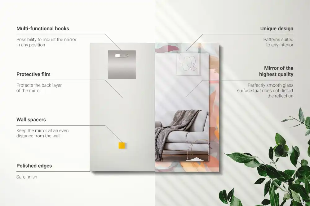 Rectangular wall mirror design Flowers leaves pastel