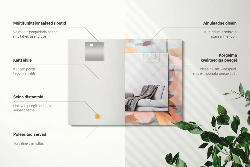 Rectangular wall mirror design Flowers leaves pastel