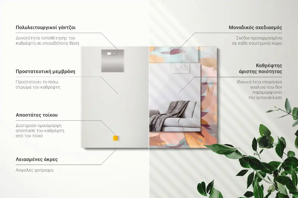 Rectangular wall mirror design Flowers leaves pastel