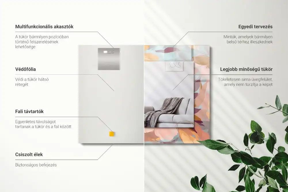 Rectangular wall mirror design Flowers leaves pastel