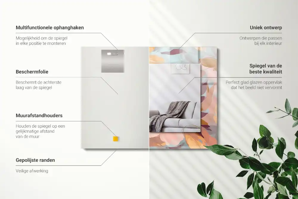 Rectangular wall mirror design Flowers leaves pastel