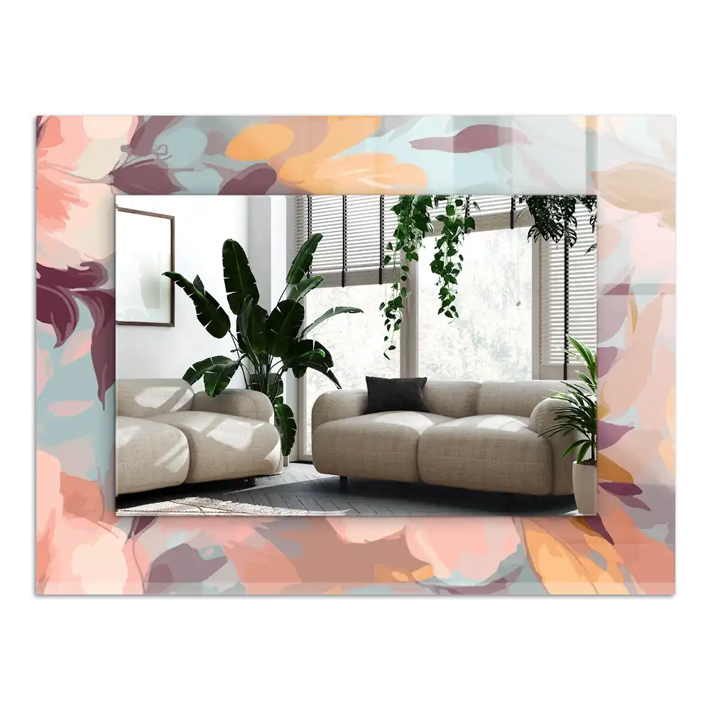 Rectangular wall mirror design Flowers leaves pastel