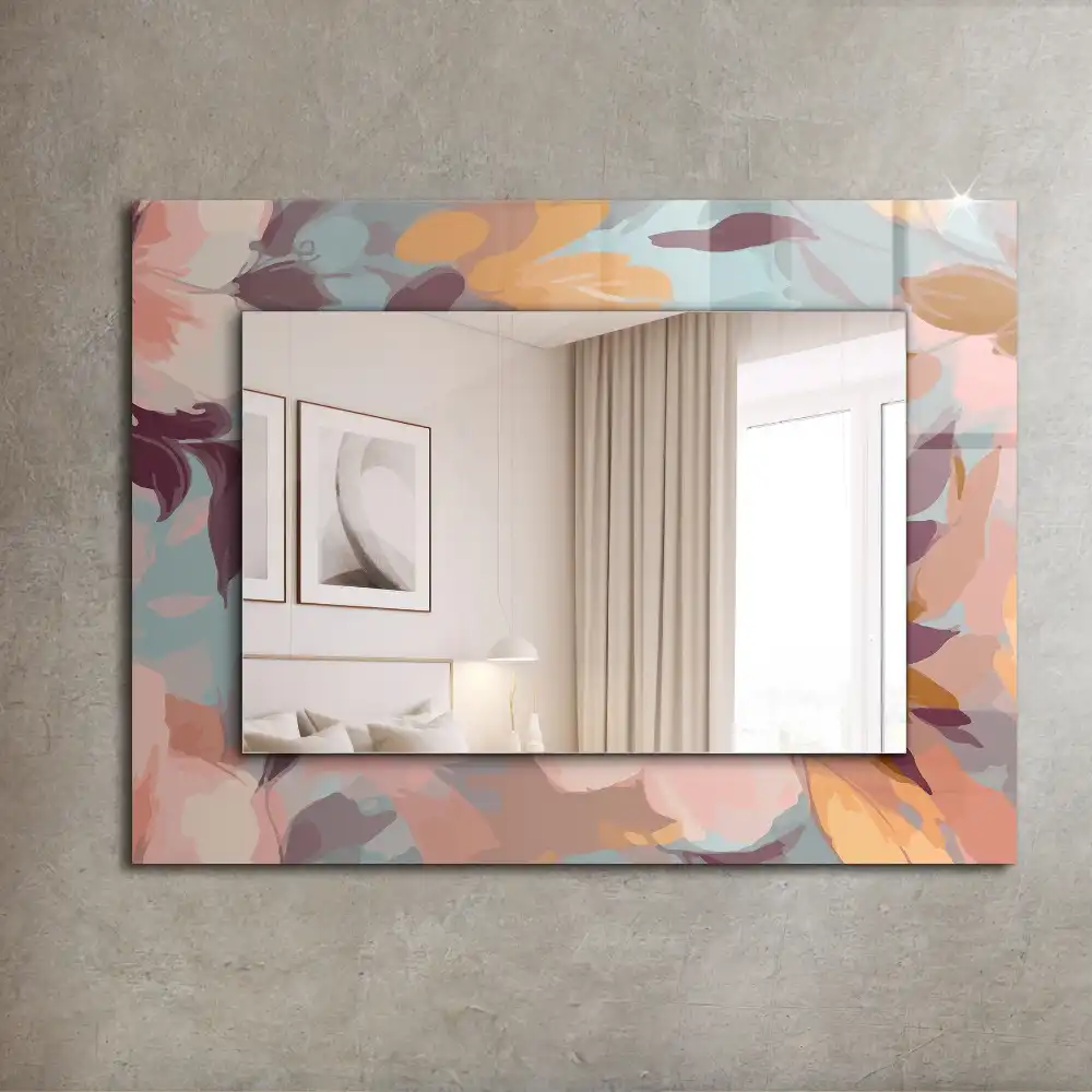 Rectangular wall mirror design Flowers leaves pastel