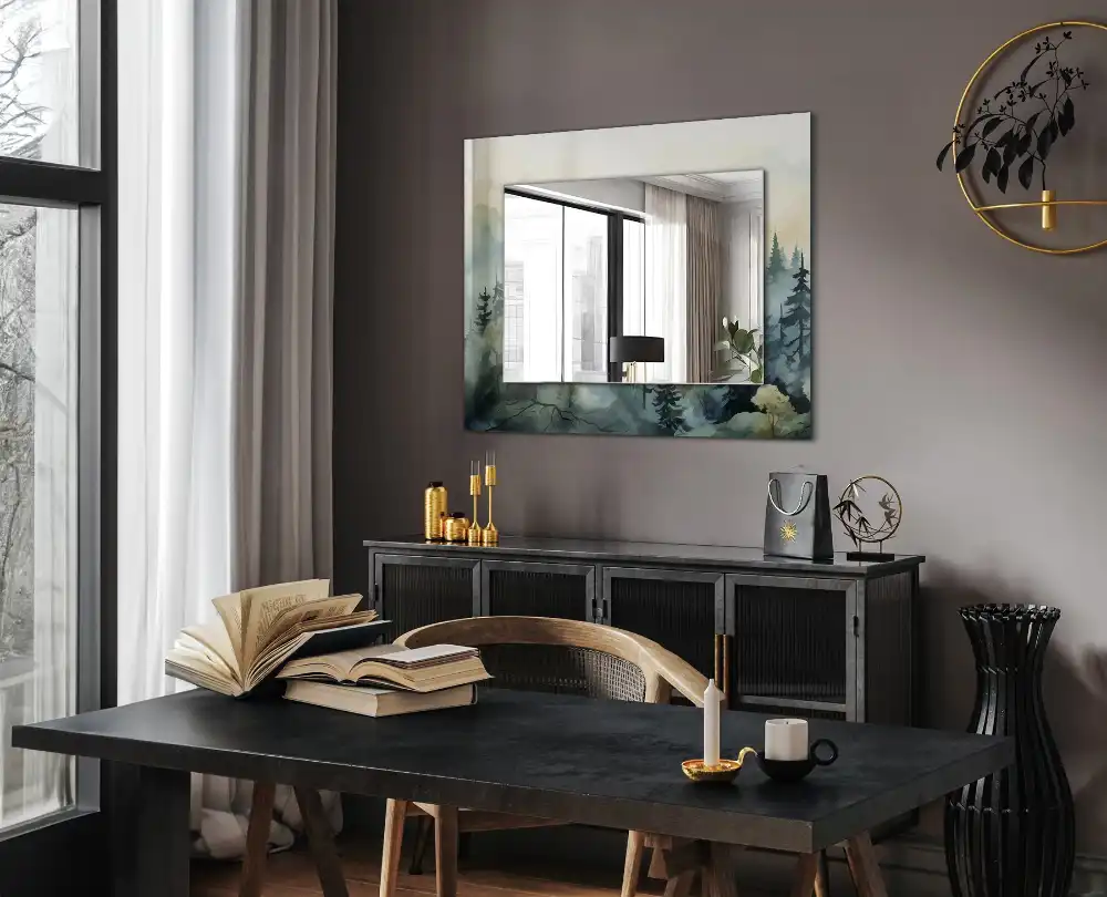 Rectangular decorative mirror Forest in the fog