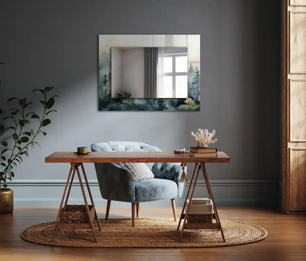 Rectangular decorative mirror Forest in the fog