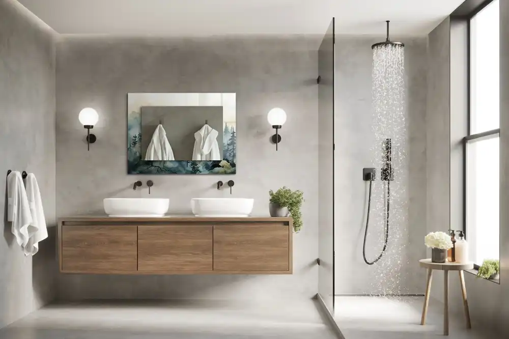 Rectangular decorative mirror Forest in the fog