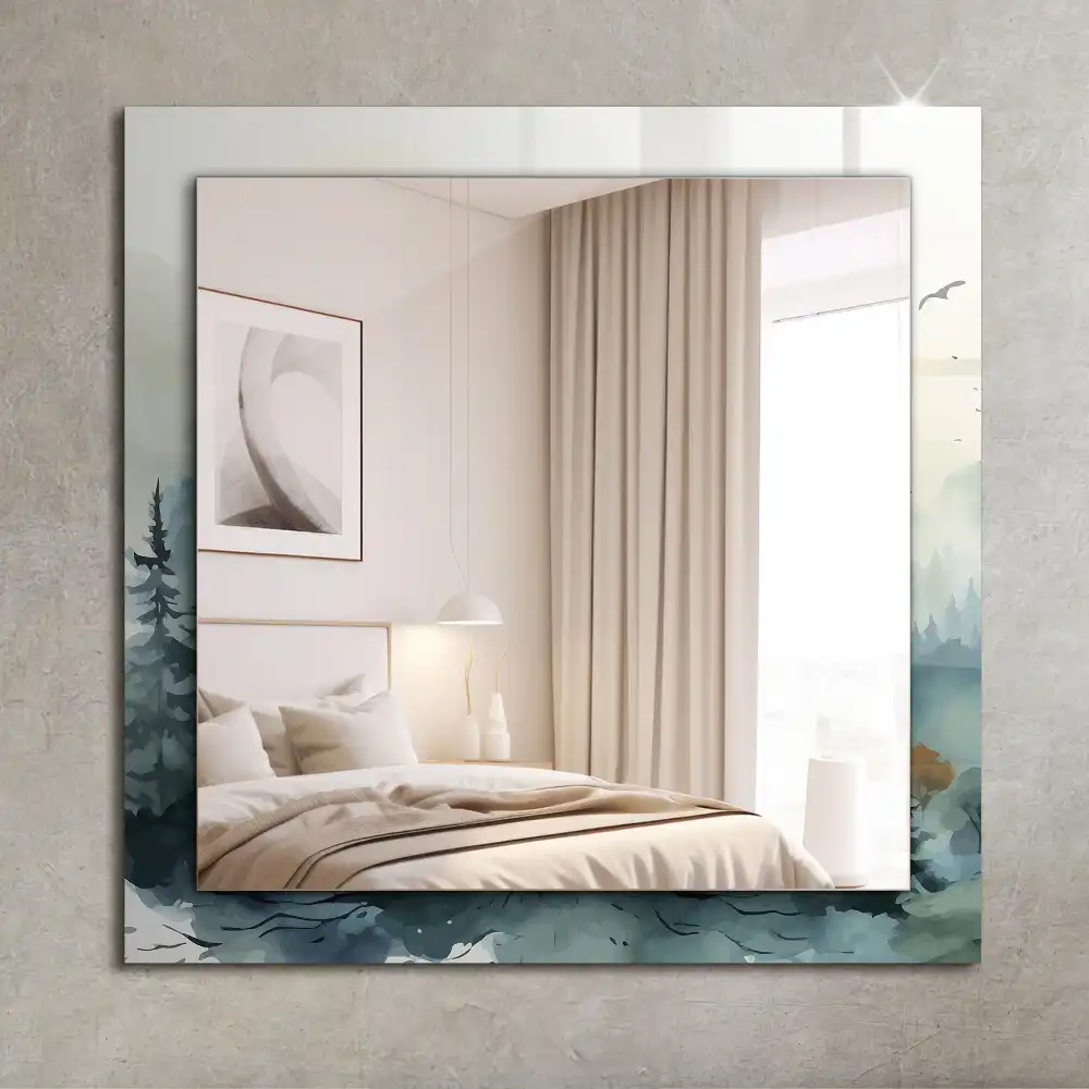 Rectangular decorative mirror Forest in the fog