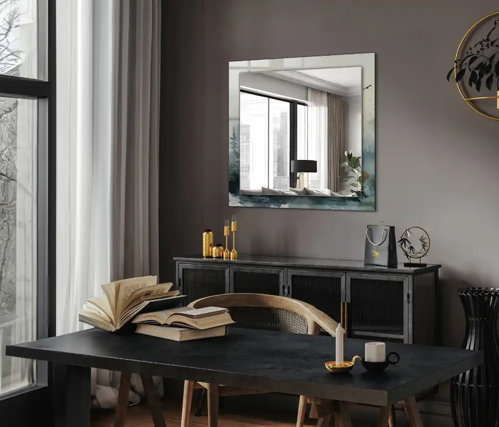 Rectangular decorative mirror Forest in the fog