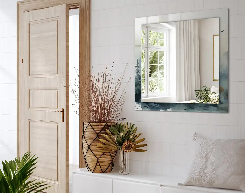 Rectangular decorative mirror Forest in the fog
