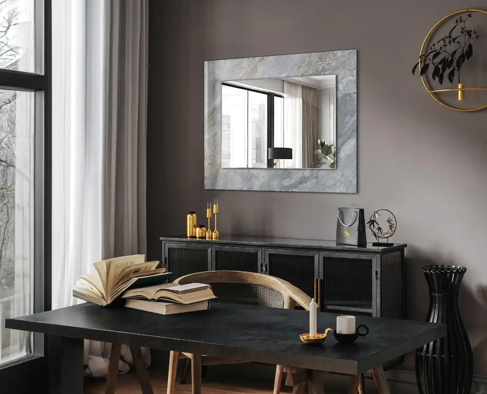 Rectangular mirror print Marble gray veins