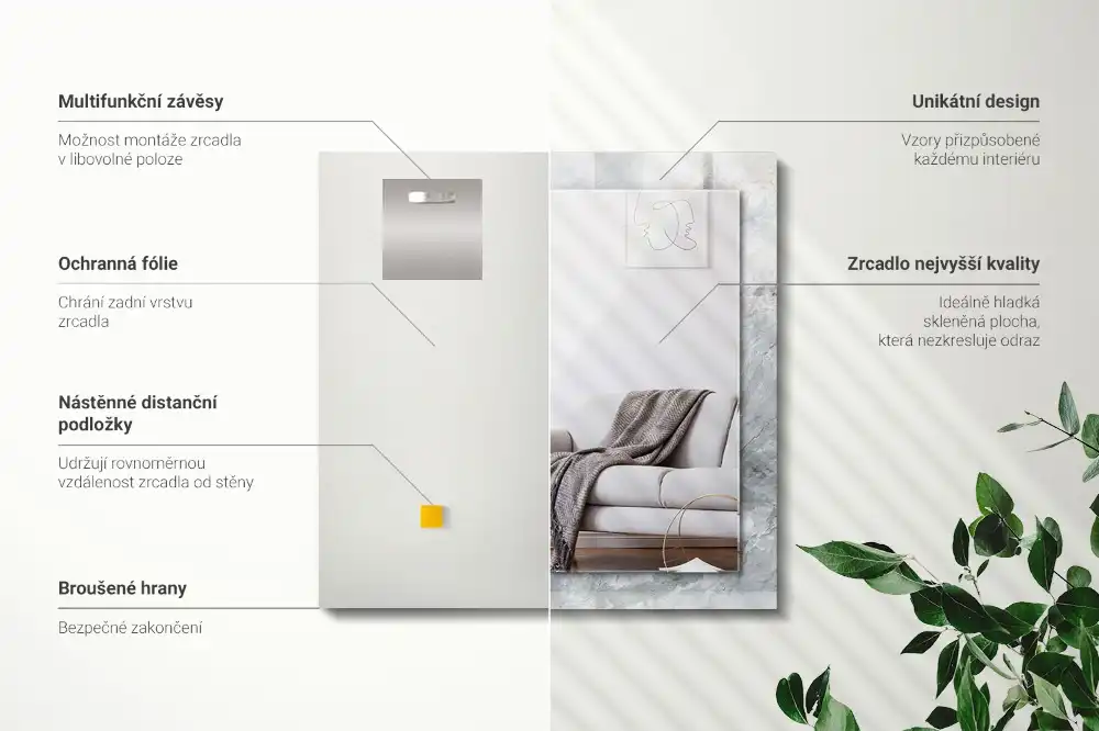 Rectangular mirror print Marble gray veins