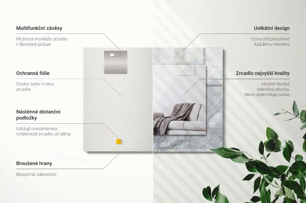 Rectangular mirror print Marble gray veins