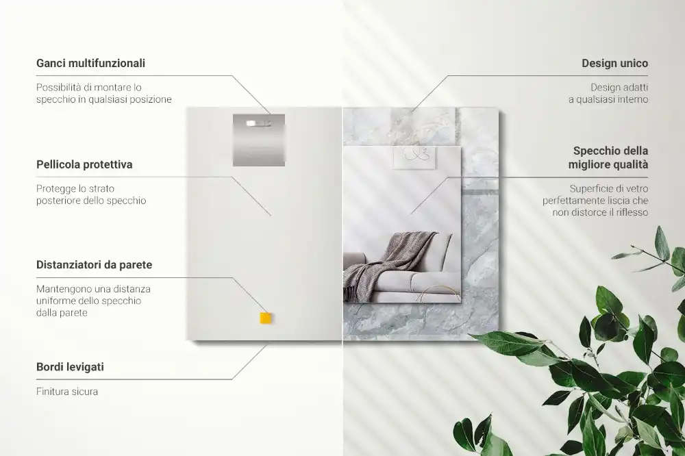 Rectangular mirror print Marble gray veins