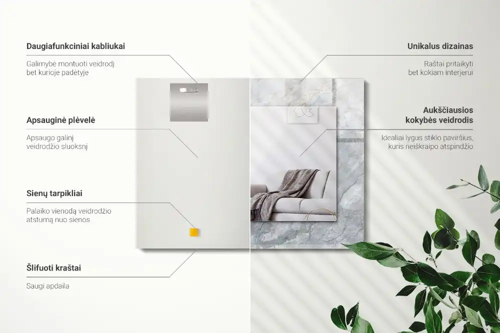 Rectangular mirror print Marble gray veins