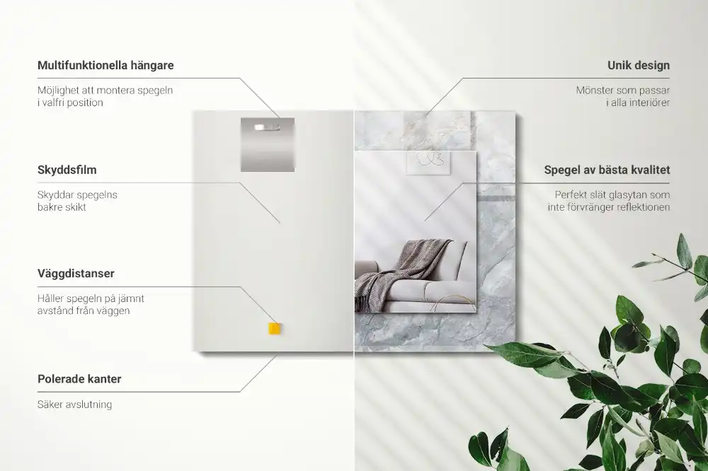 Rectangular mirror print Marble gray veins