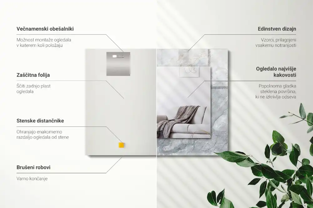 Rectangular mirror print Marble gray veins