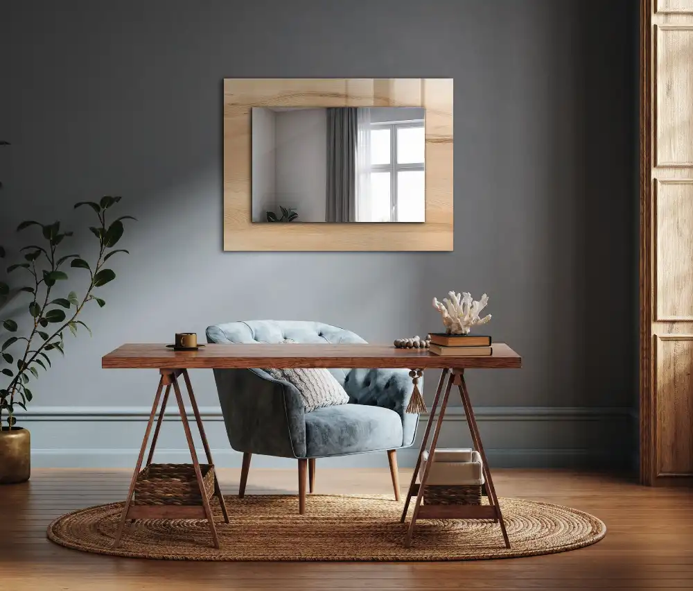 Rectangular wall mirror design Wooden board texture