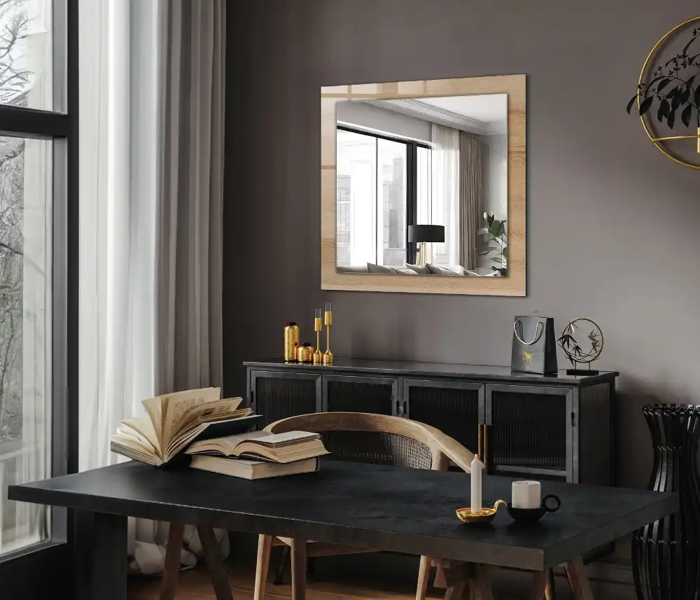 Rectangular wall mirror design Wooden board texture