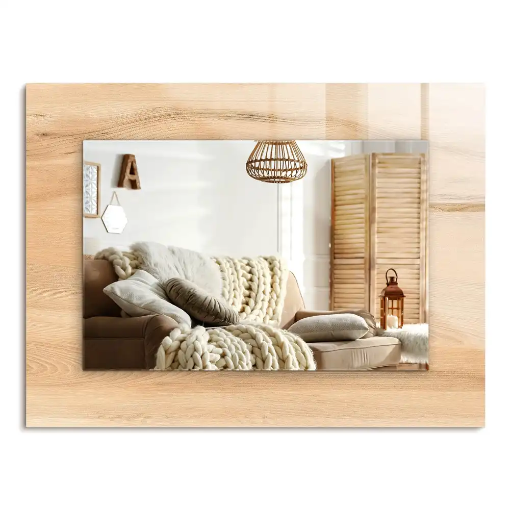 Rectangular wall mirror design Wooden board texture
