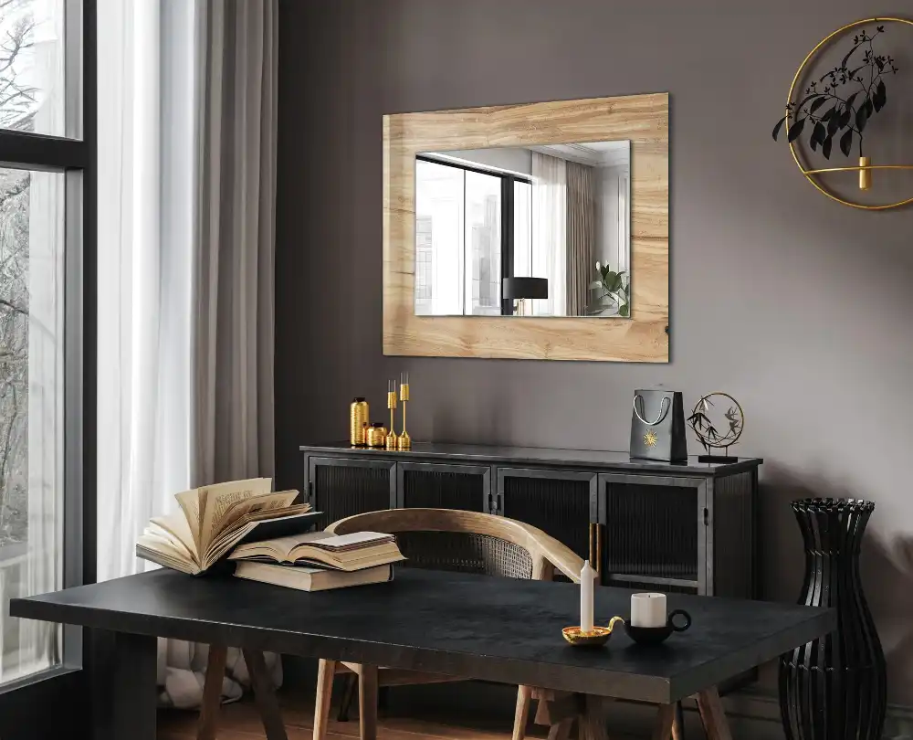 Rectangular decorative mirror Wood grain texture