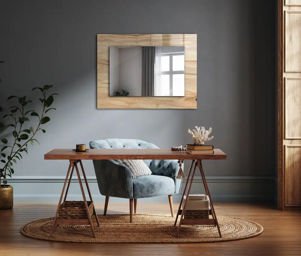 Rectangular decorative mirror Wood grain texture