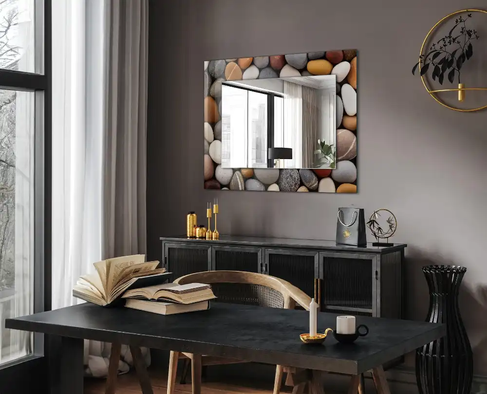 Rectangular mirror print Colored smooth stones