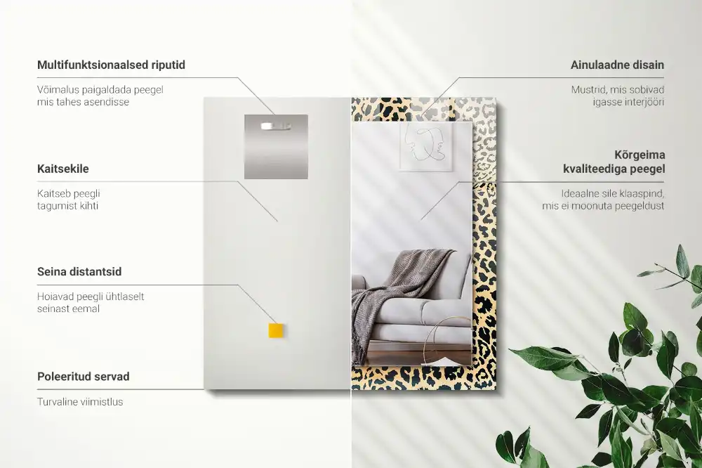 Rectangular wall mirror design Leopard's panther