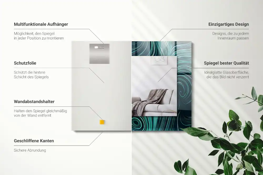 Rectangular wall mirror design Abstract lines patterns