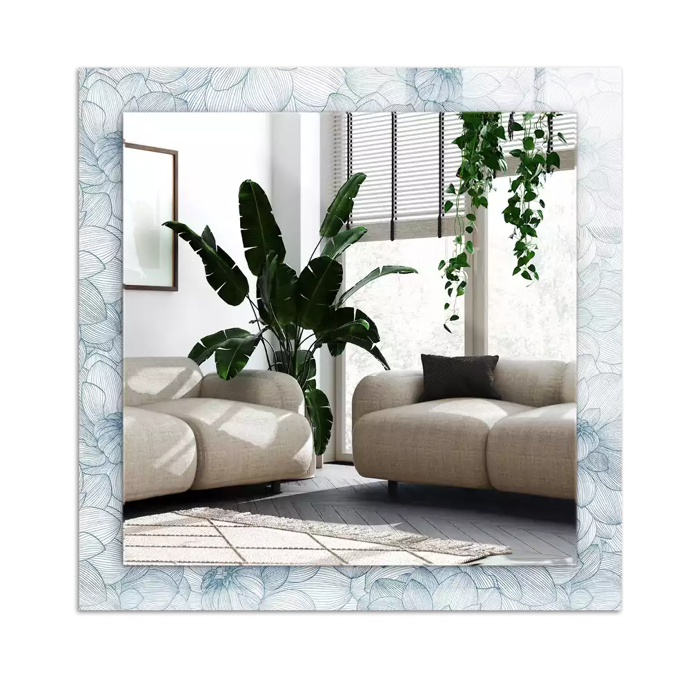 Rectangle decorative mirror Flowers pattern blue