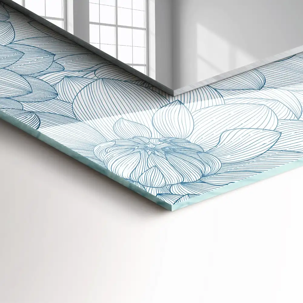Rectangle decorative mirror Flowers pattern blue