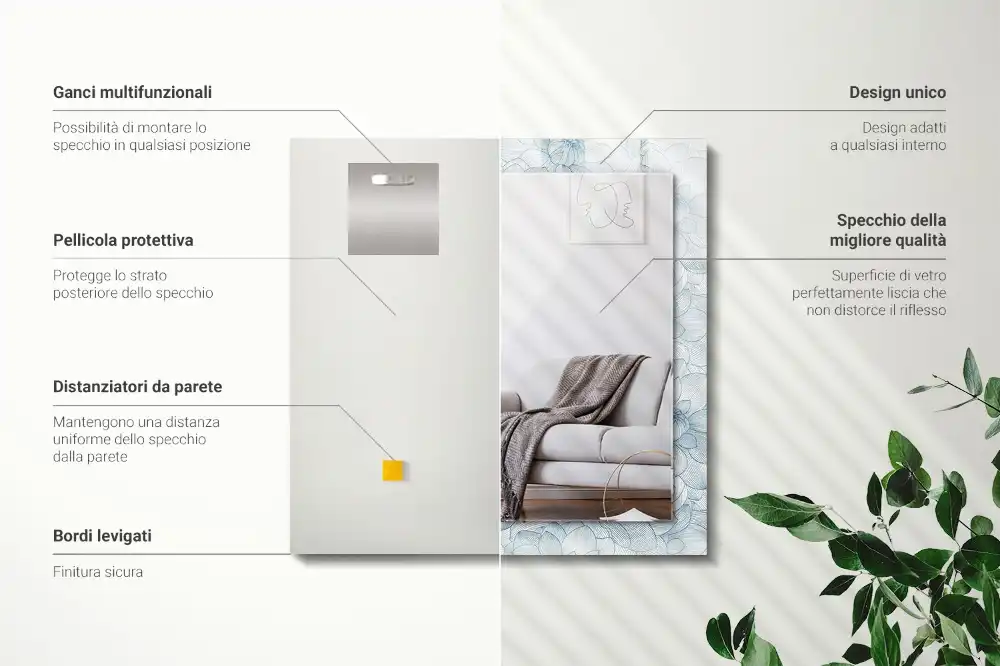 Rectangle decorative mirror Flowers pattern blue